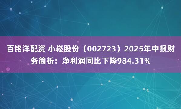 百铭洋配资 小崧股份（002723）2025年中报财务简析：净利润同比下降984.31%